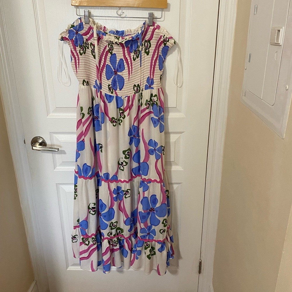 Monsoon White Maxi Dress with Blue and Pink Floral Print